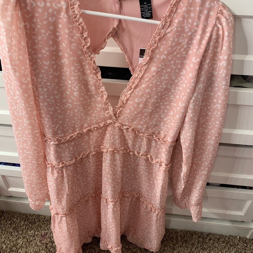 Pink white ruffle dress open back